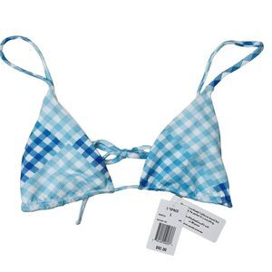 L Space Brittany Bikini Top Picnic Plaid Blue Size Large
